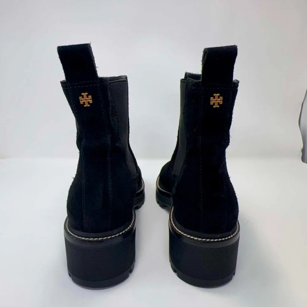 Tory Burch Chelsea Lug Boots Womens 9M Black Suede Pull On Ankle Booties Classic